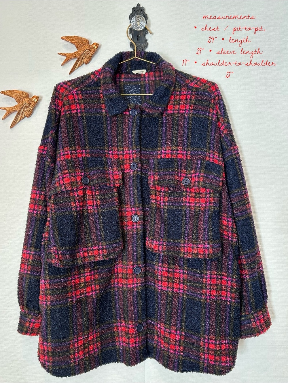 En Crème Boucle Oversized Colourful Cozy Button Front Jacket